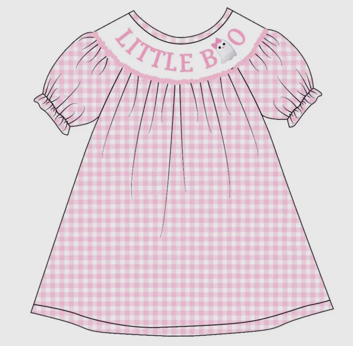 Girls Halloween Pink Little Boo Smock Dress