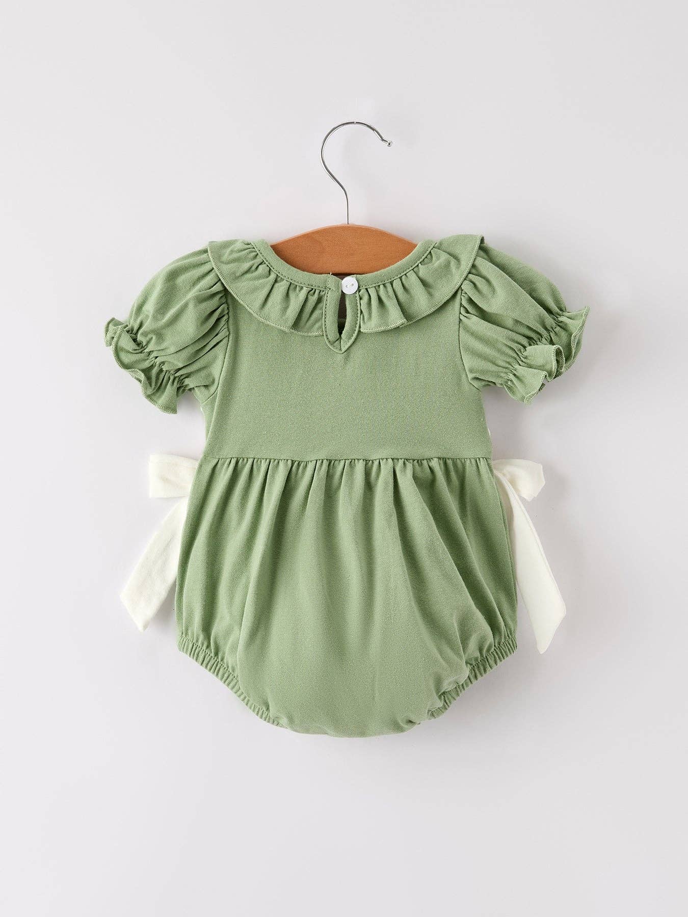 Fall Smock Embroidered Green Romper