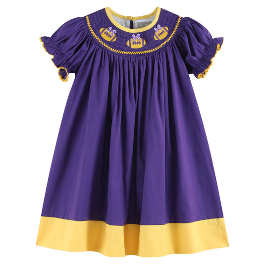 Purple and Gold Football Smocked Dress