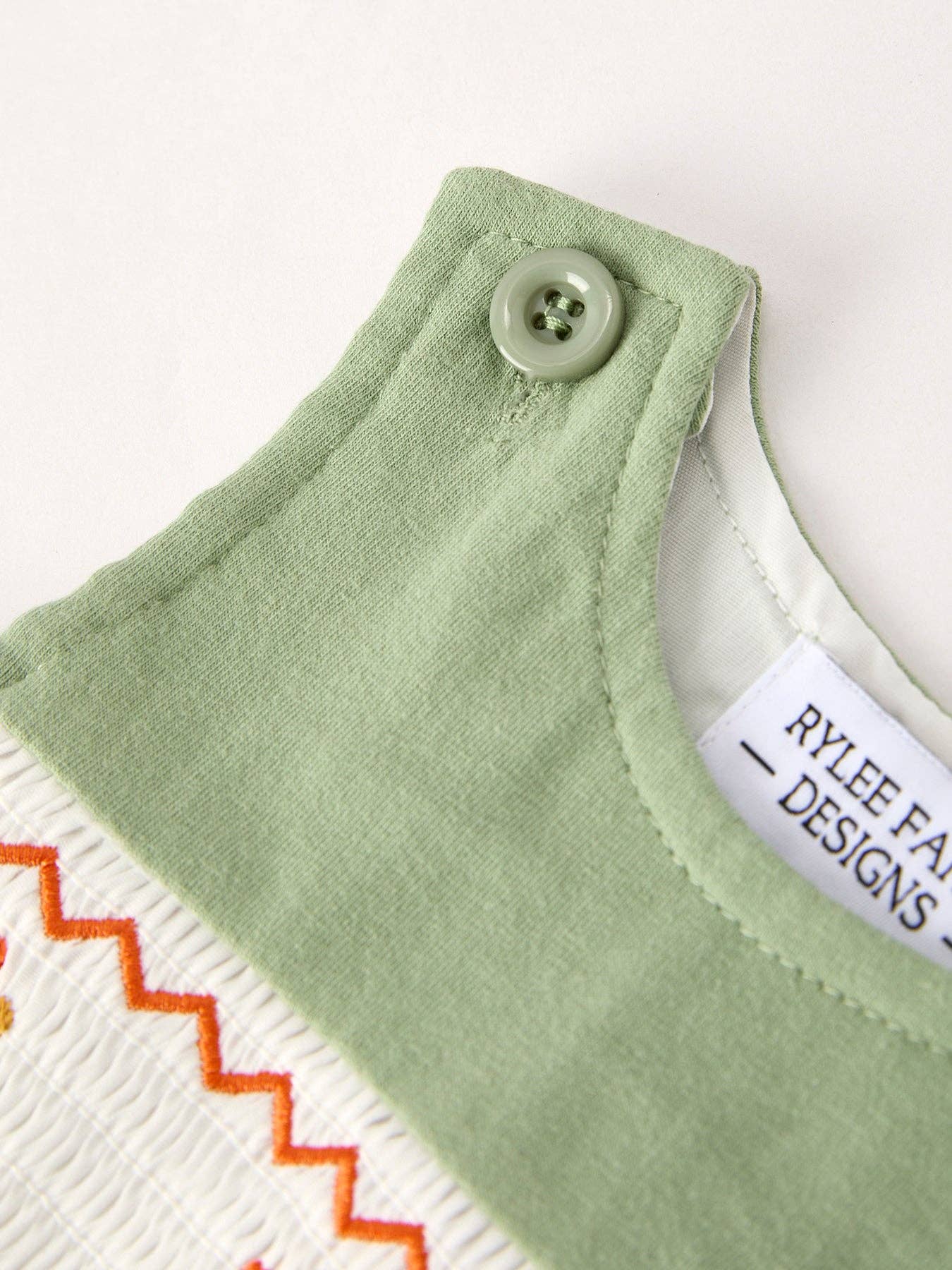 Fall Smocked Embroidered Green Romper