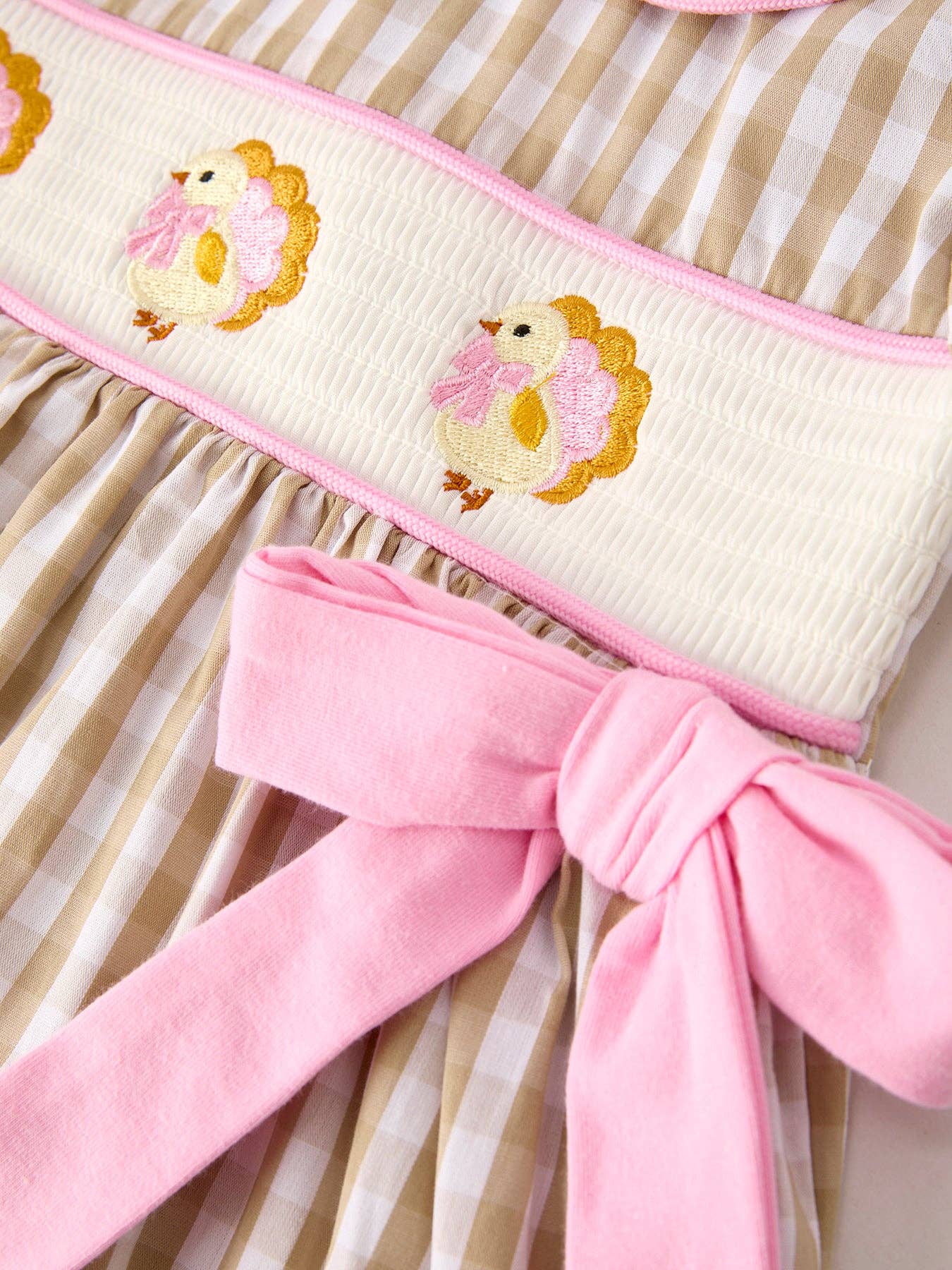 Fall Plaid Embroidery Smocking Bow Dress