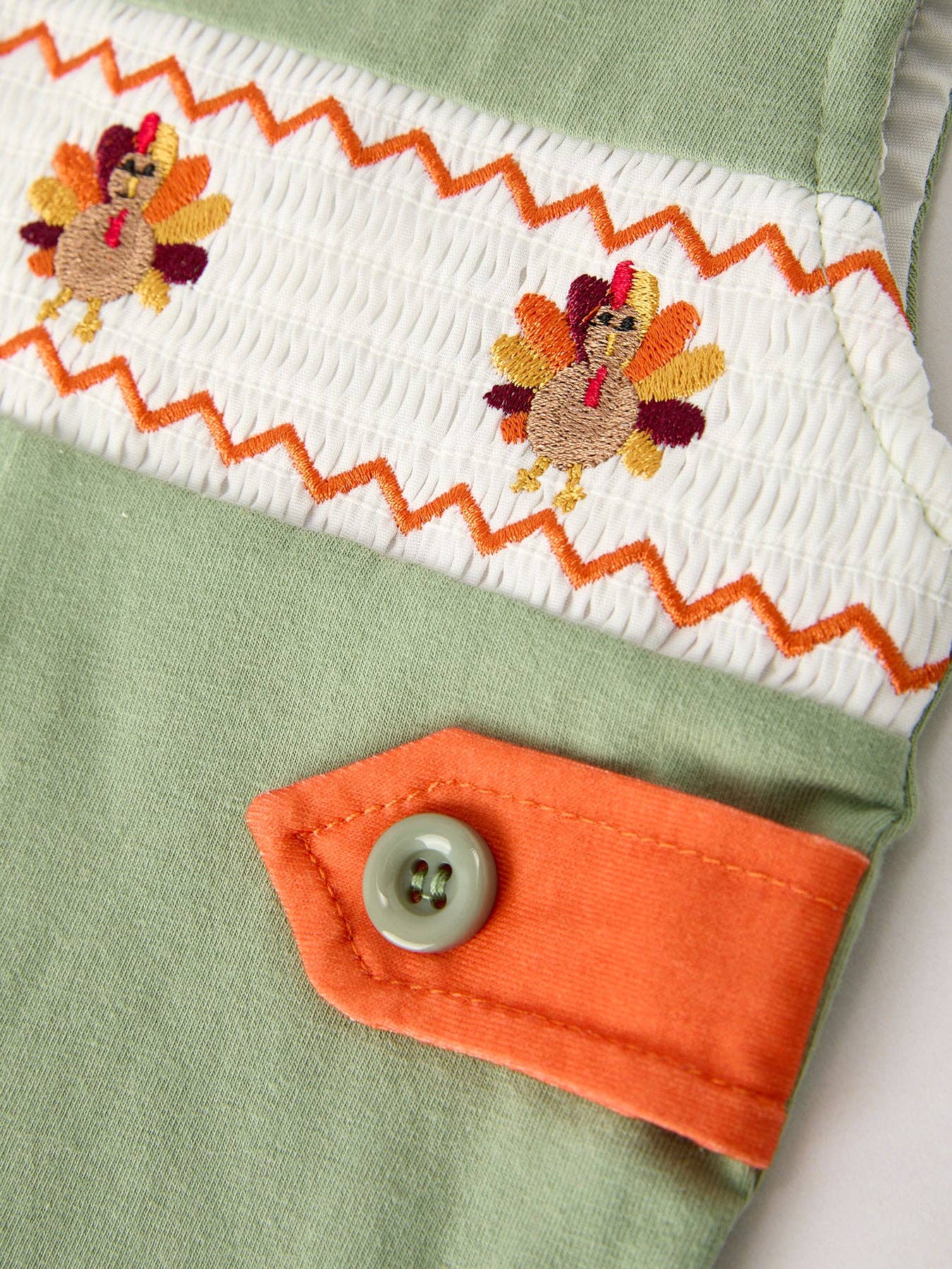 Fall Smocked Embroidered Green Romper