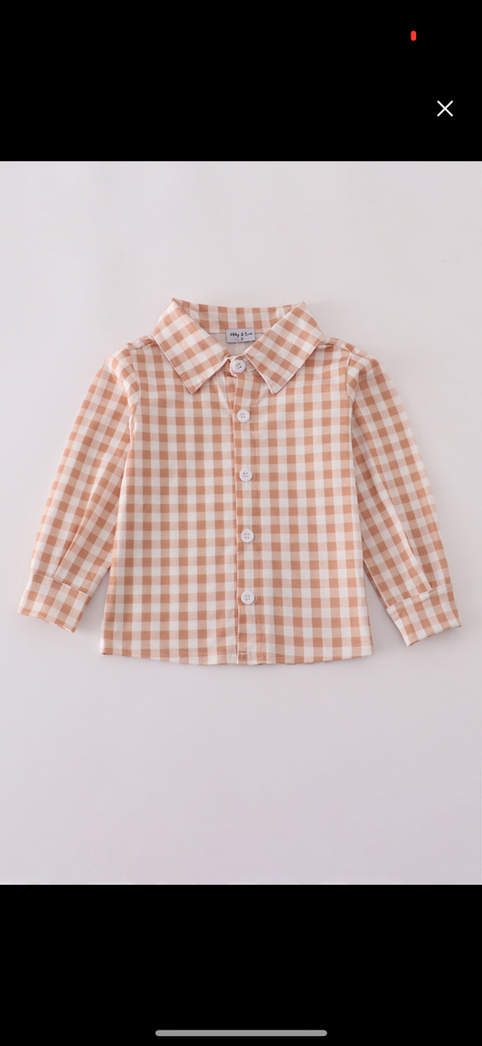 Orange Gingham Button Down Shirt