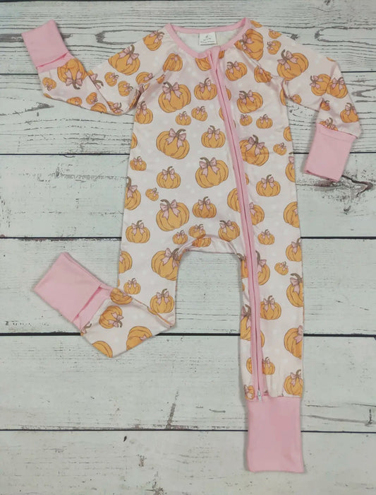 Pumpkin Bow Zipper Bamboo Sleeper