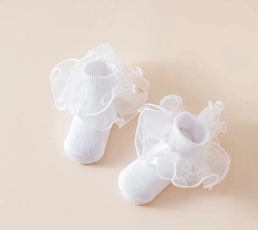 White Ruffle Short Socks