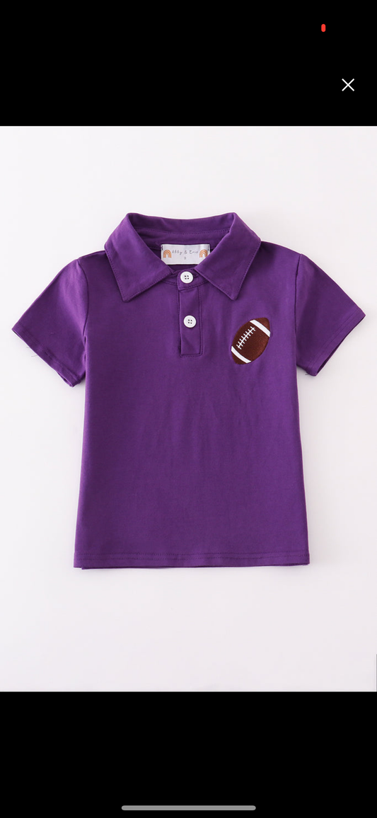 Purple Football Embroidery Button Down Shirt