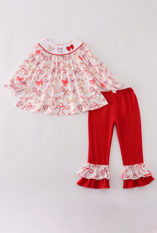 Red Bow Smocked Ruffle Pants