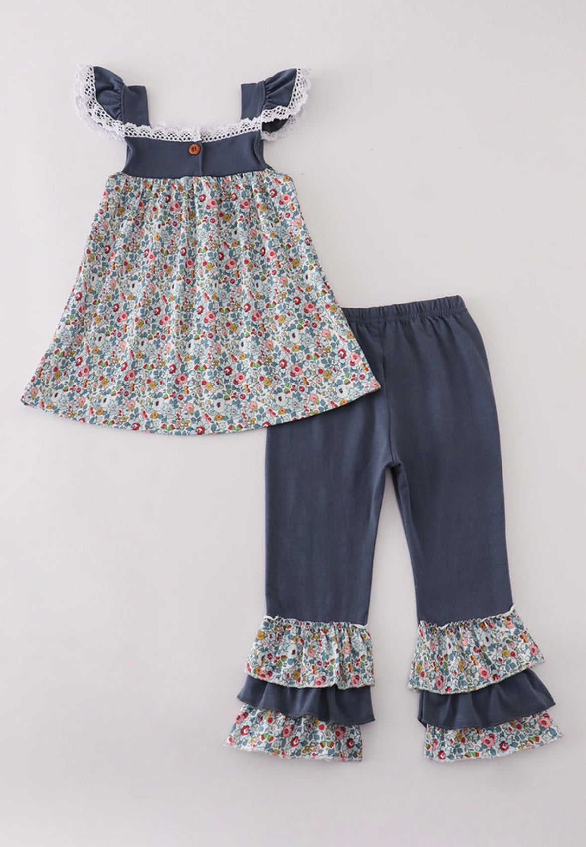 Blue Charm Lace Ruffle Pant Set