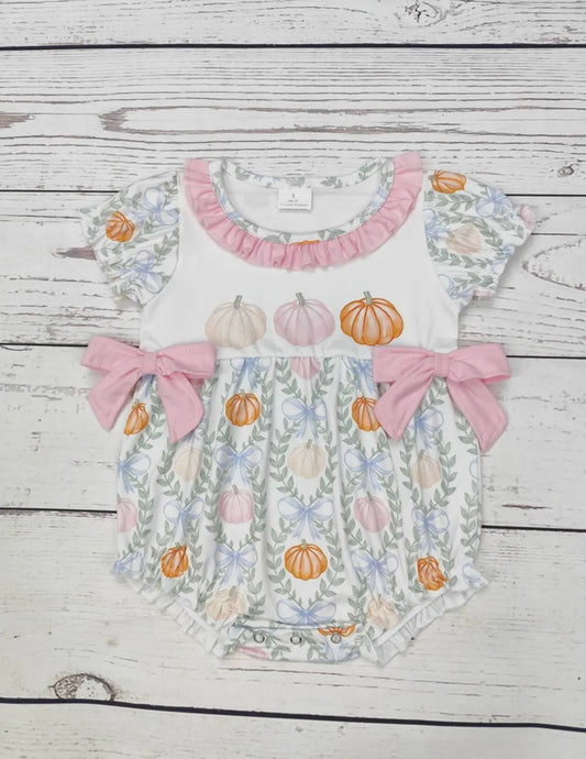 Baby Pumpkin Print Bubble with Pink Bow