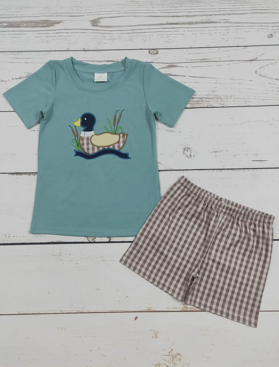 Boys Checkered Duck Applique Shorts Set