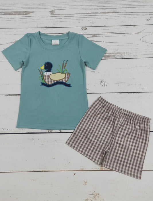 Boys Checkered Duck Applique Shorts Set