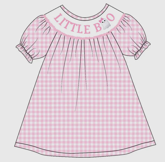 Girls Halloween Pink Little Boo Smock Dress