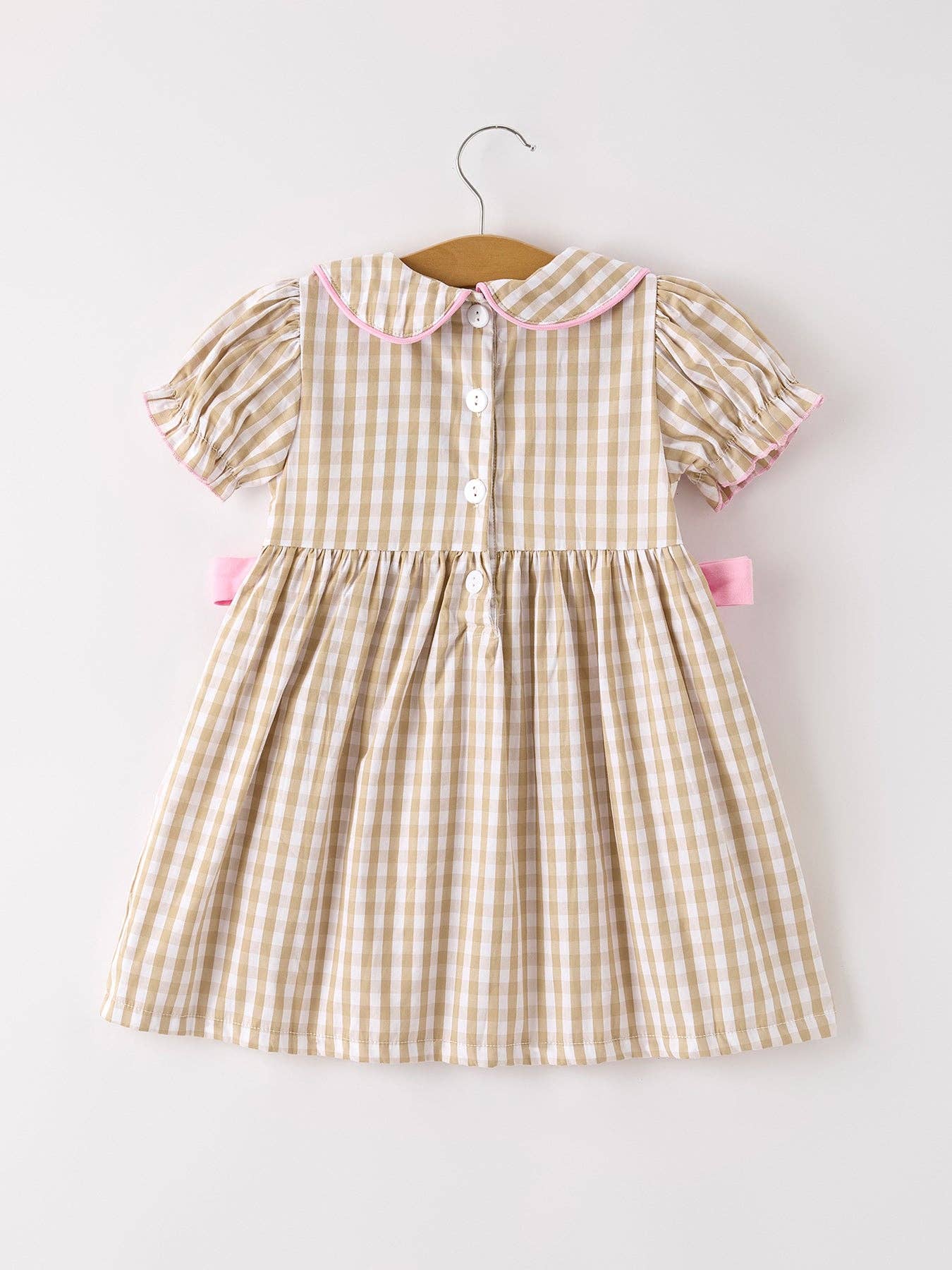 Fall Plaid Embroidery Smocking Bow Dress